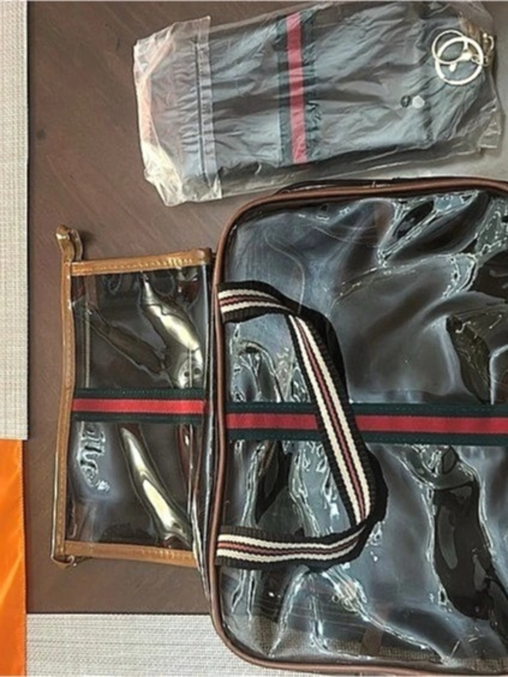 Clear Travel Bag Set in Brown & Black Like New